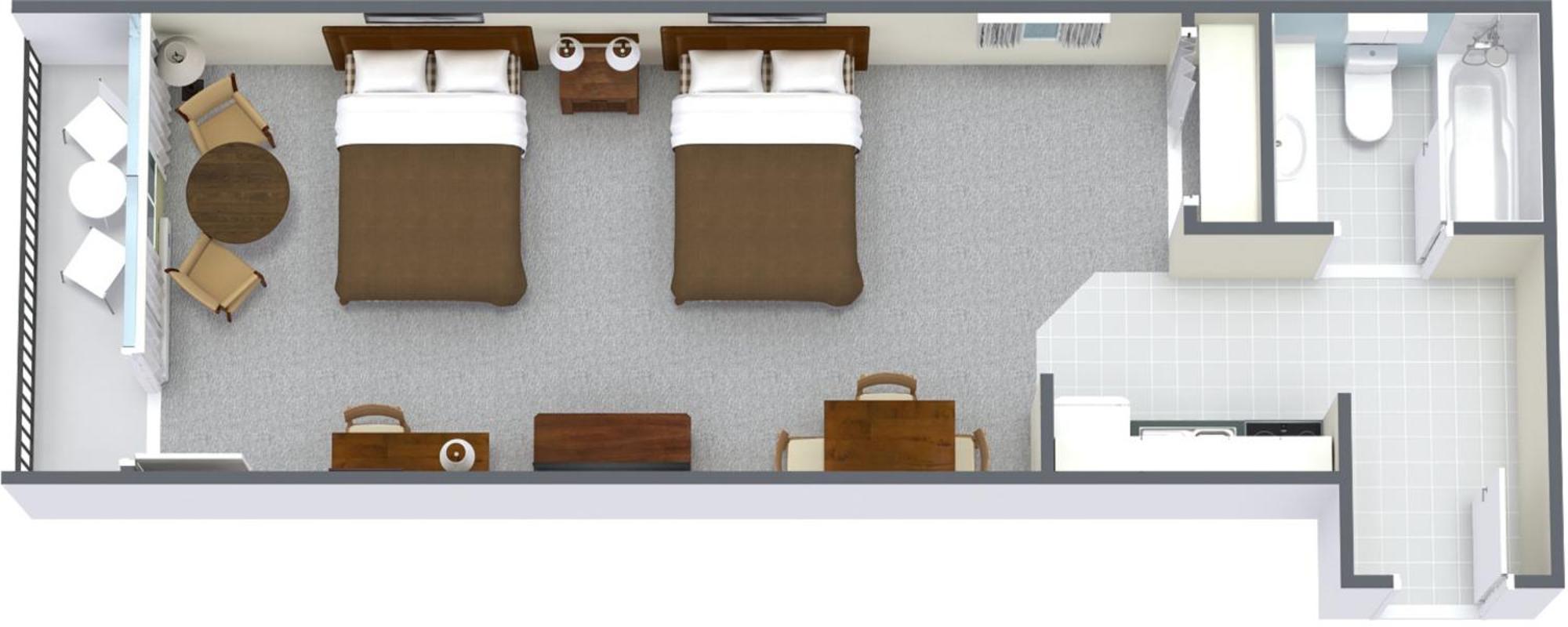 1 Room Side Ocean View Efficiency 2 Queen Beds 1 Sleeper Sofa T3