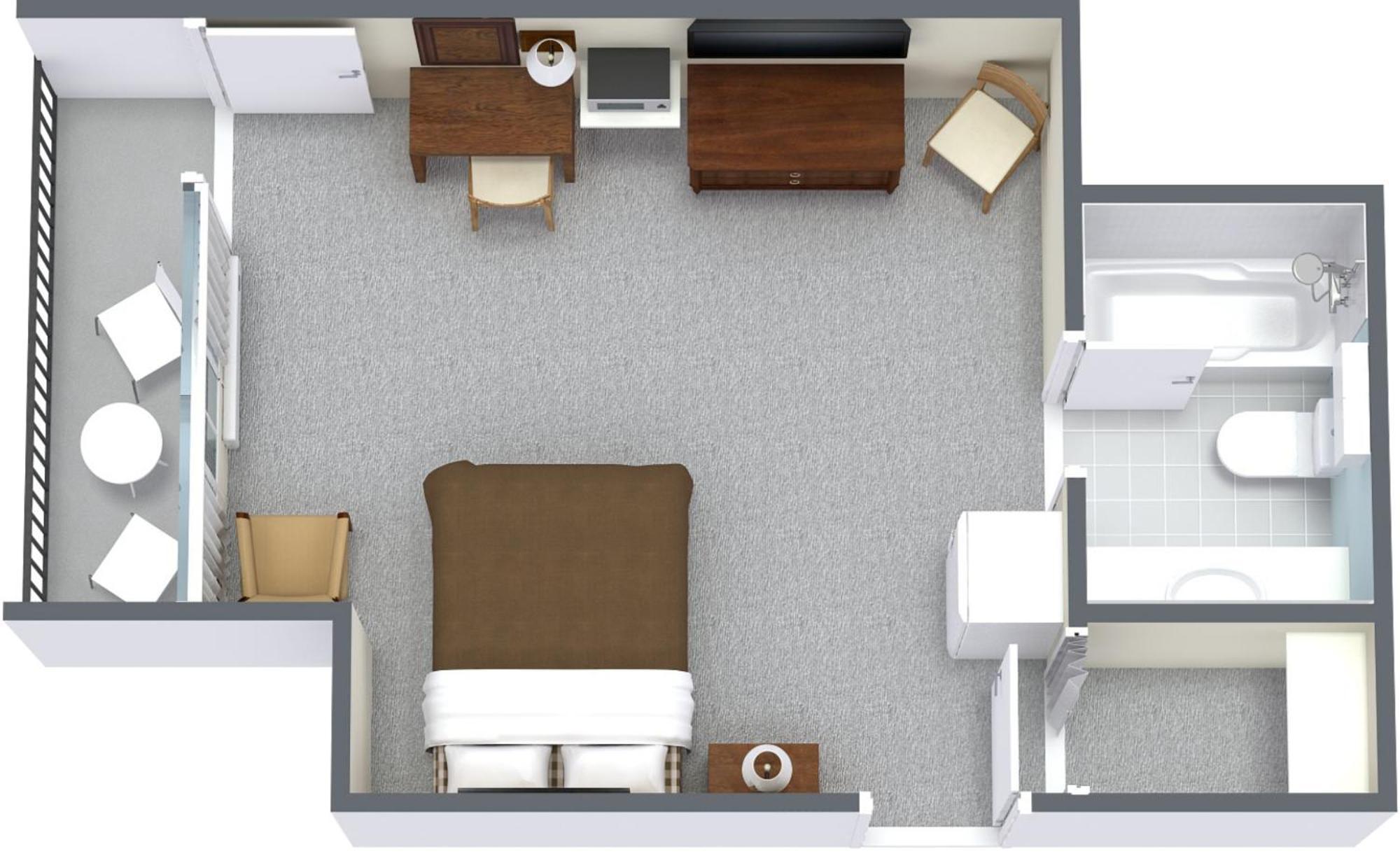 1 Room Side View 1 Queen Bed T9